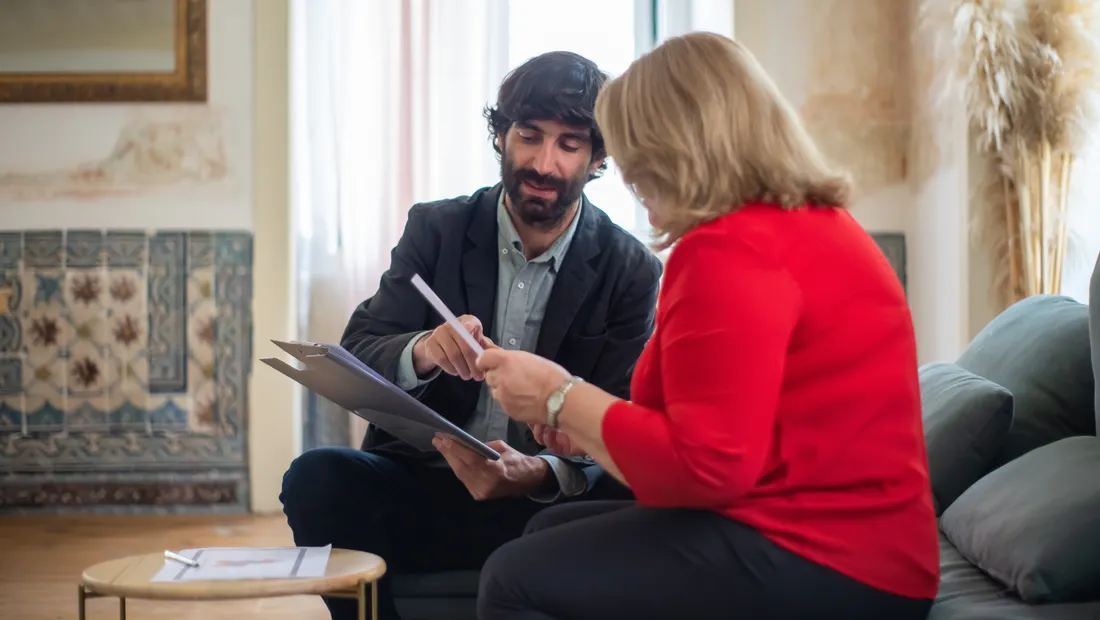 A consultant and a business owner talking through strategy